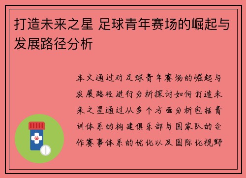 打造未来之星 足球青年赛场的崛起与发展路径分析